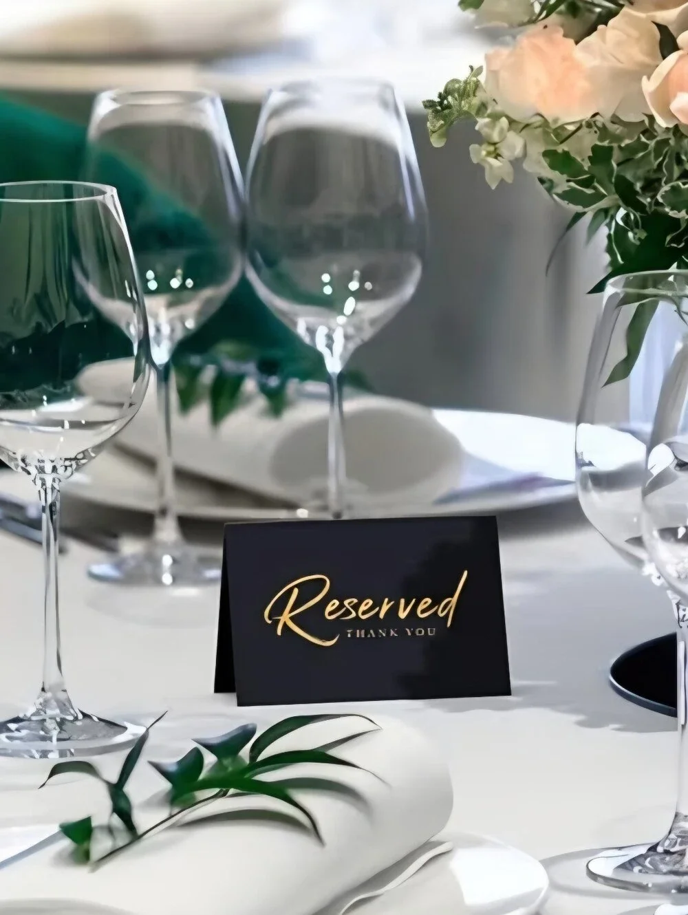 NEW TABLE RESERVE SIGNS 10 PER PACKAGE WEDDINGS/RECEPTION BLACK & GOLD 8 x 6